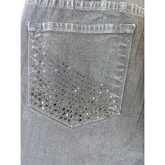 NYDJ Womens Black Straight-Leg Jeans With Rhinestone Back Pockets Size 8 Made In - Picture 4 of 13